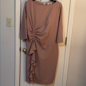 Alivie Blush Mauve Ruched Sheath Dress | Midi‎ | Stretch | Ruffle Detail Size XL